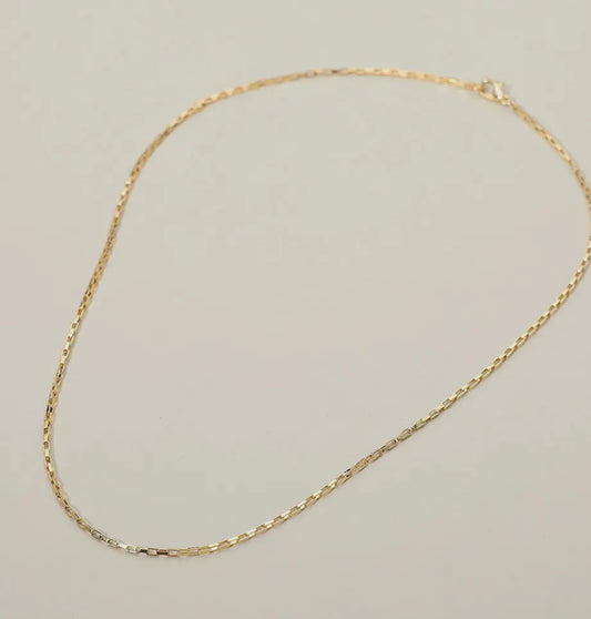 16” - 18 K Gold Filled Geometric Link Box Chain Necklace with charm