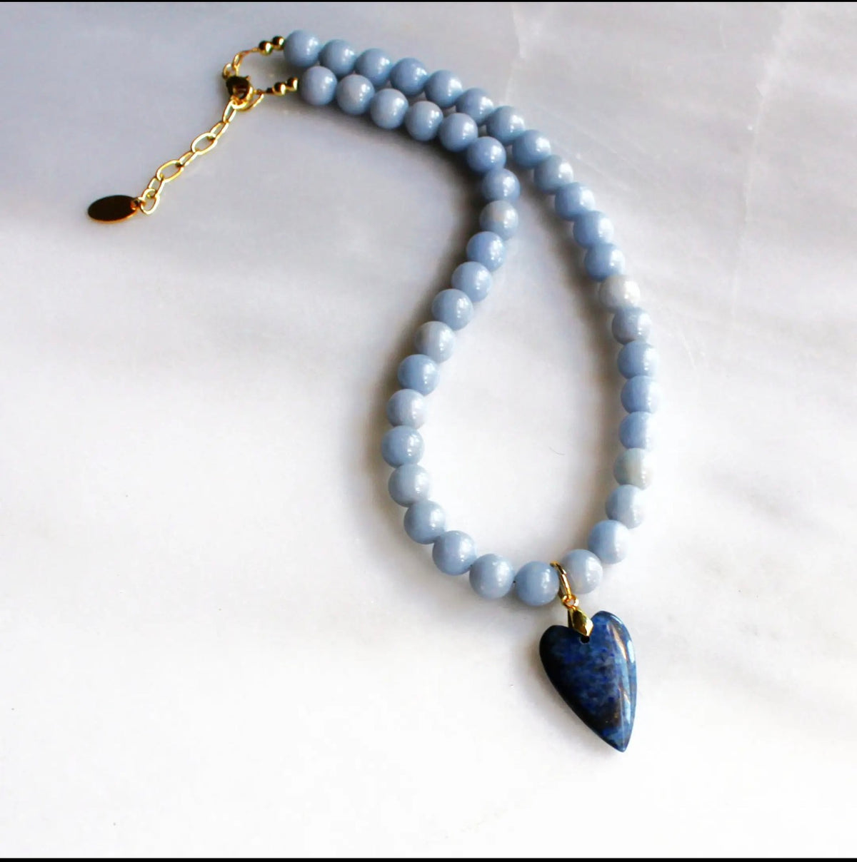 Blue Denim Heart Beaded Necklace
