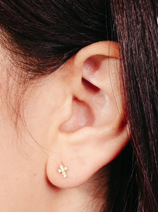 Gold Mini Cross Post Earrings