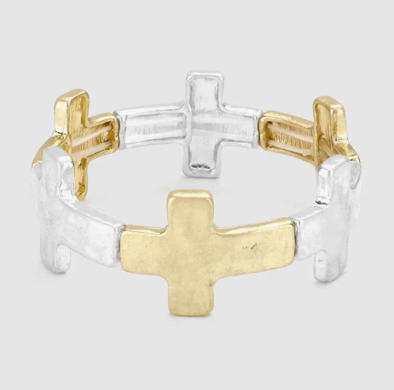 Two tone Metal Cross
Stretch Bracelet