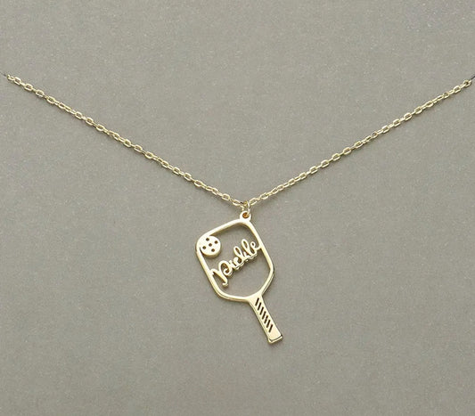 16” Gold Filigree “Pickle” Pickleball Paddle Charm Necklace