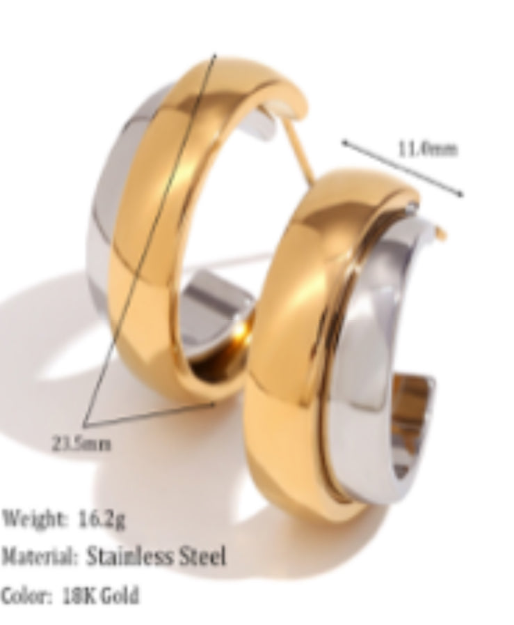 Two-Tone Layered Wide Hoop Earrings