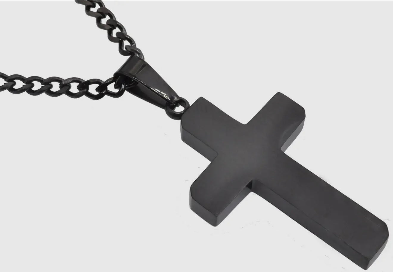 Men's Matt Black Stainless Steel Cross Pendant with 24" Curb
