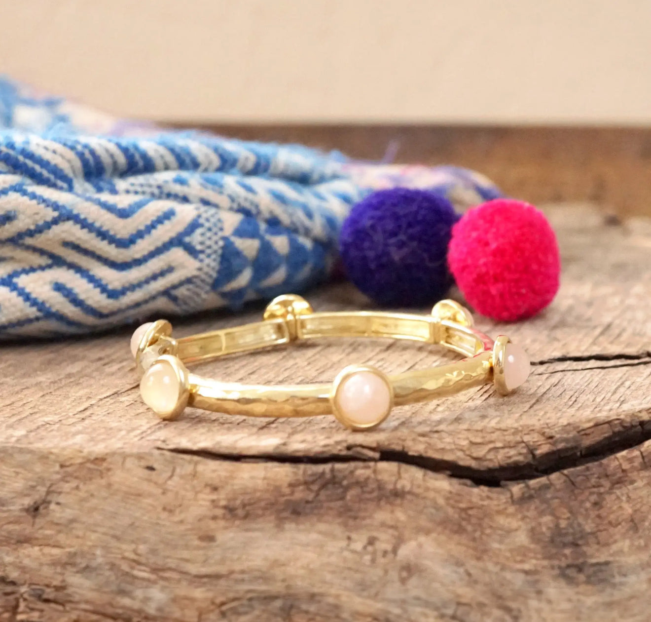 Jeweled Golden Pearl Bangle with Semi Precious Stone Dots