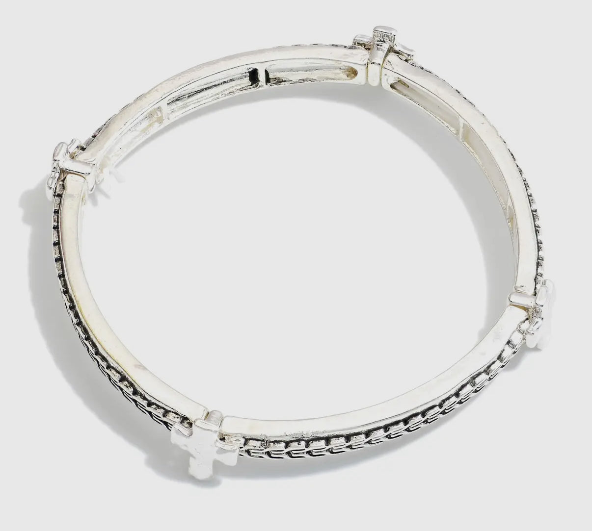 Silver Cross Stretch Bangle Bracelet