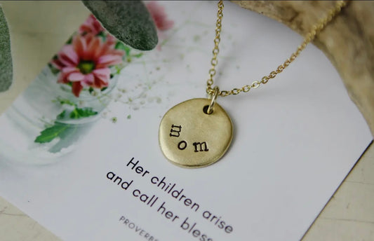 Mom Hand Stamped Gold Scripture Necklace