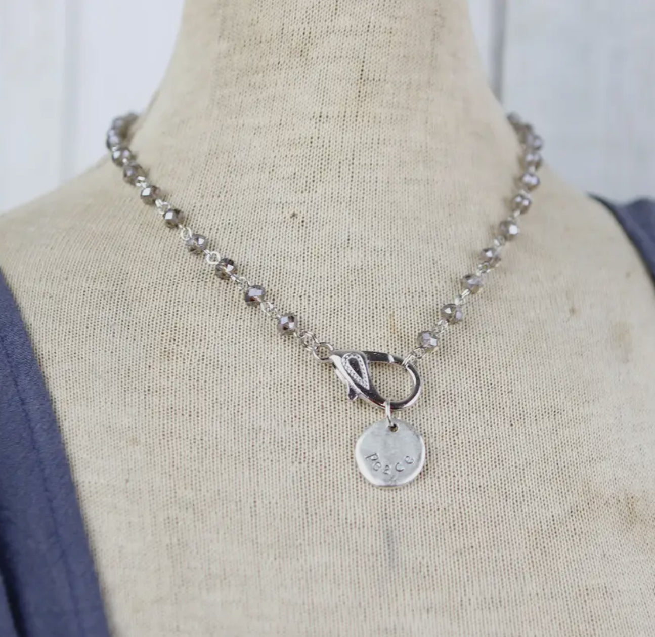 Beaded Slate Gray Lobster Clasp Charm Catcher Necklace with charm