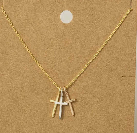 Triple Cross Pendant on Gold Chain