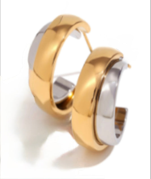 Two-Tone Layered Wide Hoop Earrings