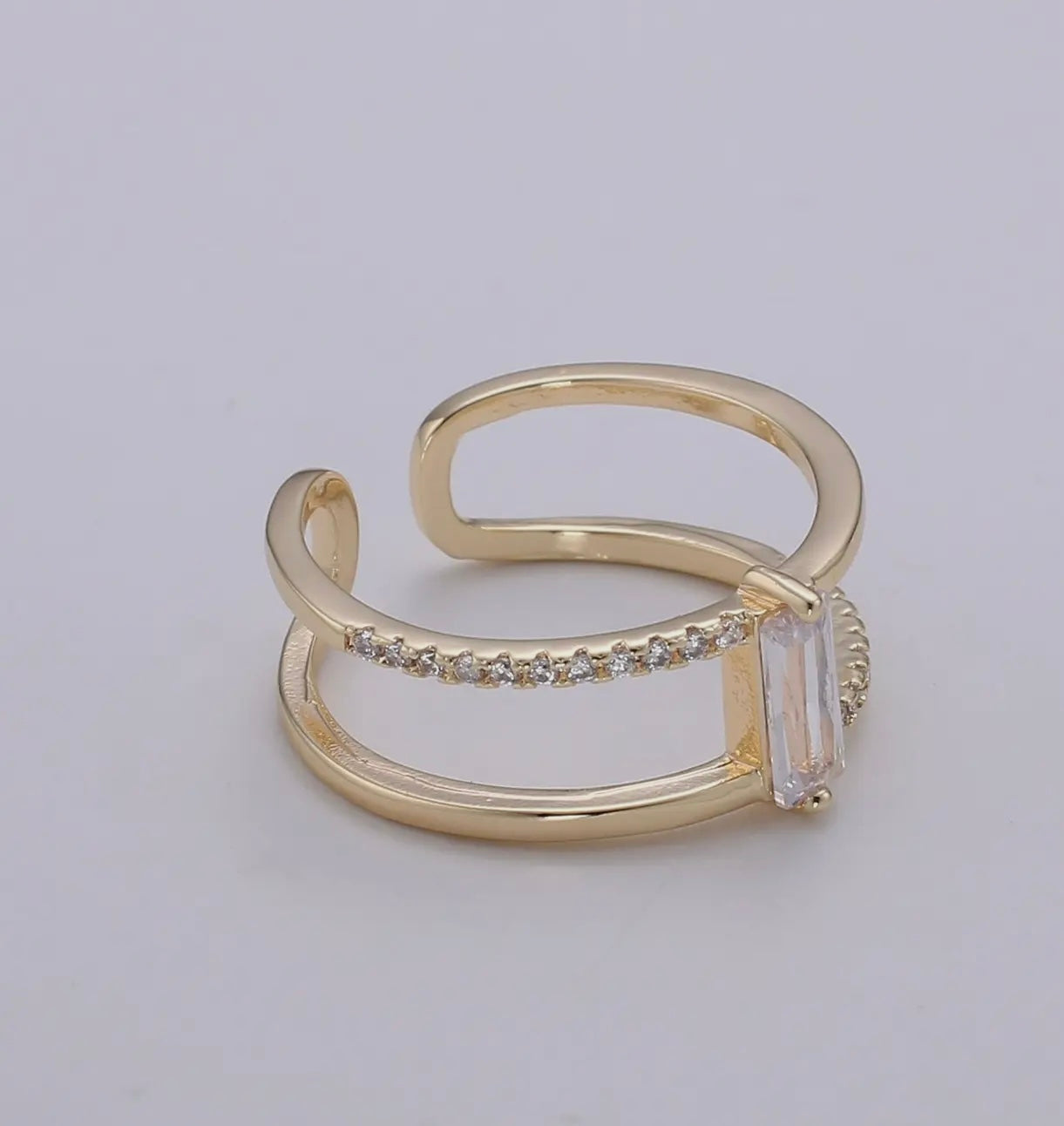 Gold Filled Double Band
Baguette Micro Paved Cz Ring