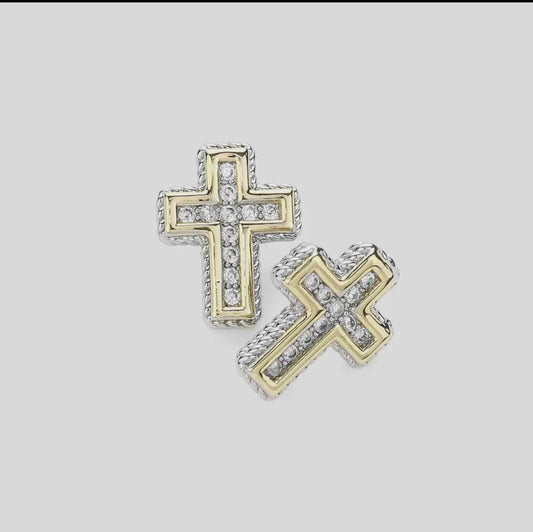 14K Gold Plated Cz Stone Paved
Cross Stud Earrings