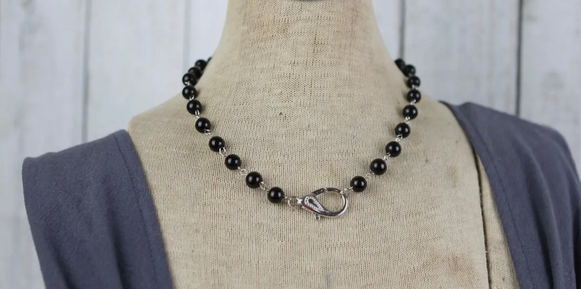 Beaded Black Lobster Clasp Charm Catcher Necklace