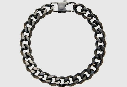Men's Black Plated Stainless Steel Curb Link Chain Bracelet