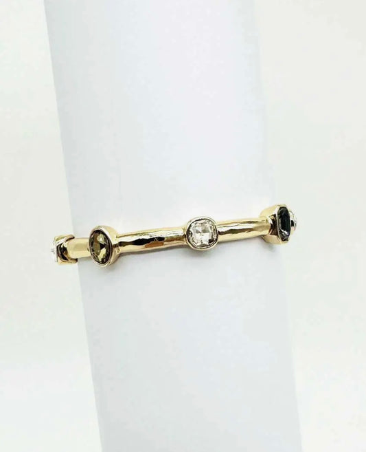 Black Diamond Crystal On Gold Bar Stretch Bracelet