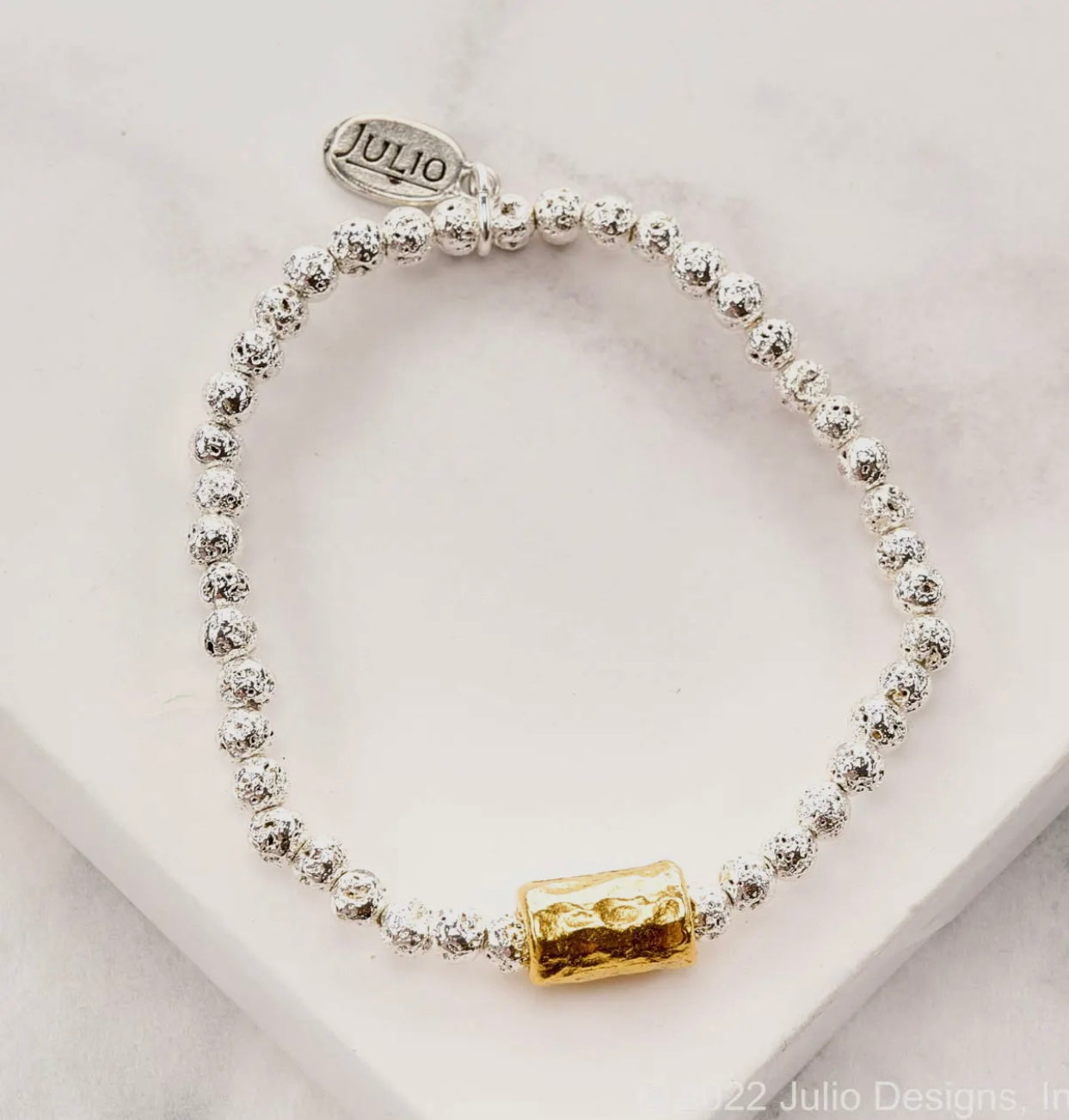 Bago Lava Nugget Bracelet with Hammered Barrel Bead Accent