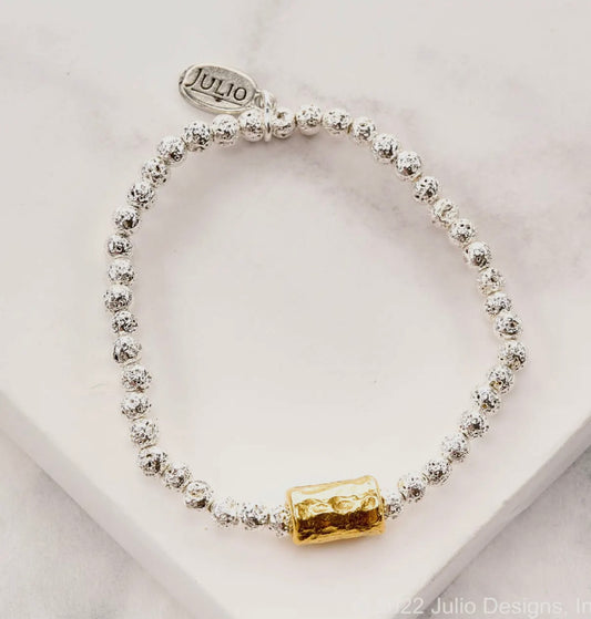 Bago Lava Nugget Bracelet with Hammered Barrel Bead Accent