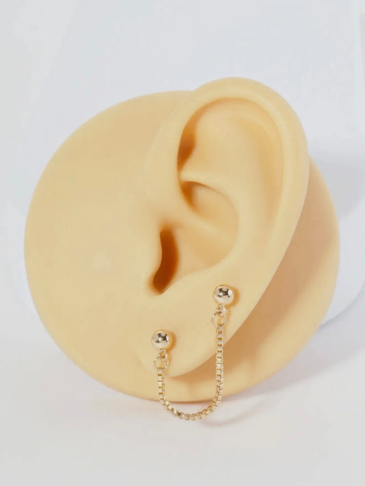 Gold Double Piercing 2 Inch
Box Chain Stud Earrings