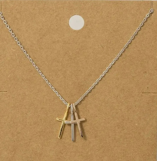 Triple Cross Pendant on Silver Chain