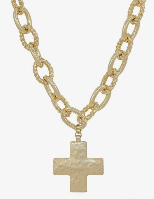 Water Resistant Chunky Gold Chain with Hammered Cross
16"-18" Necklace
