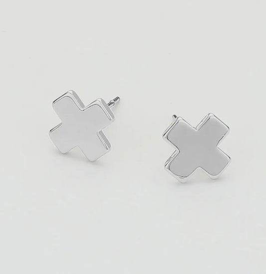 Silver Metal Cross Stud Earring