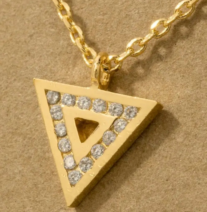 Gold Dipped Pave Triangle
Pendant Necklace