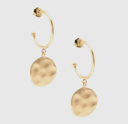 Medallion Charm Hoop Earring in Matte Gold