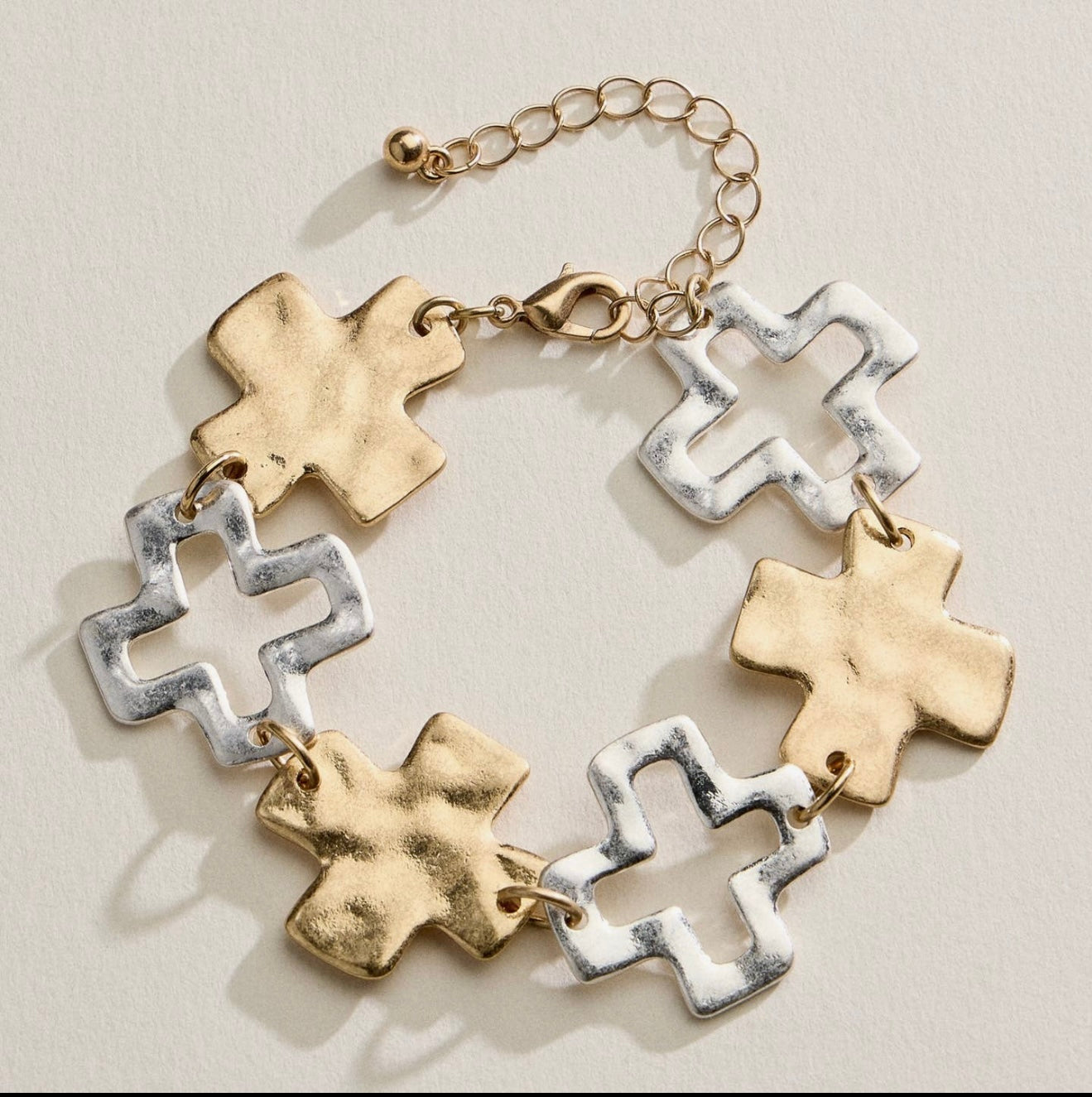 Hammered Cross Link Chain Bracelet | Gold, Silver & Two-Tone Bracelet