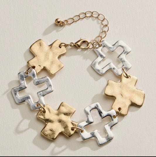 Hammered Cross Link Chain Bracelet | Gold, Silver & Two-Tone Bracelet