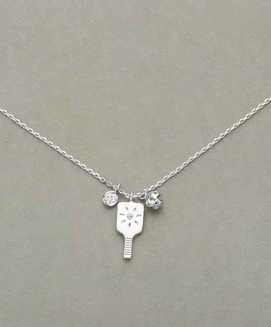 16” Silver Necklace with Pickleball Paddle & Ball Charms