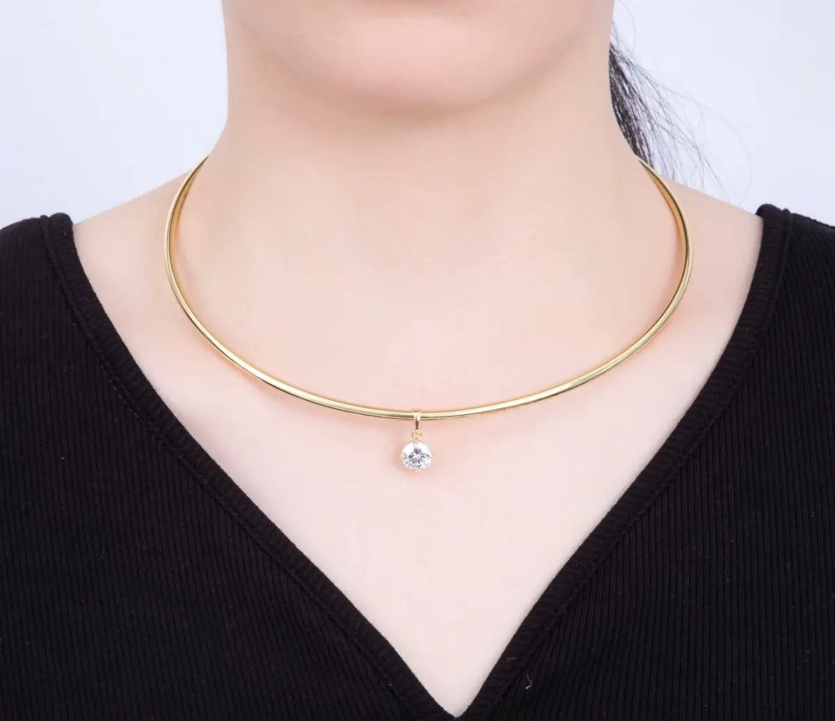 16k Gold Filled 3mm Round
Solitaire Cz Tube Choker
Floating Collar Necklace |