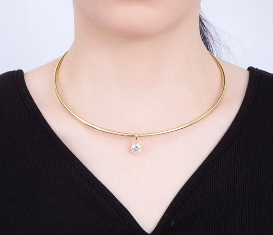 16k Gold Filled 3mm Round
Solitaire Cz Tube Choker
Floating Collar Necklace |