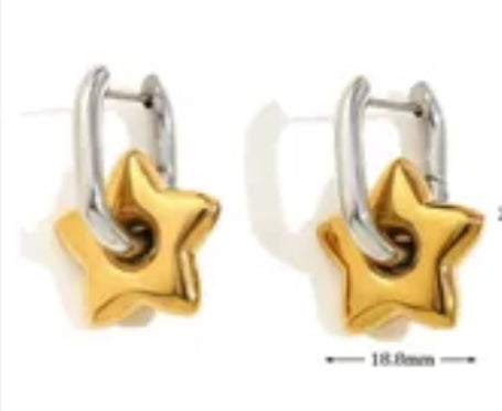 Two-Tone Star Huggie Earrings