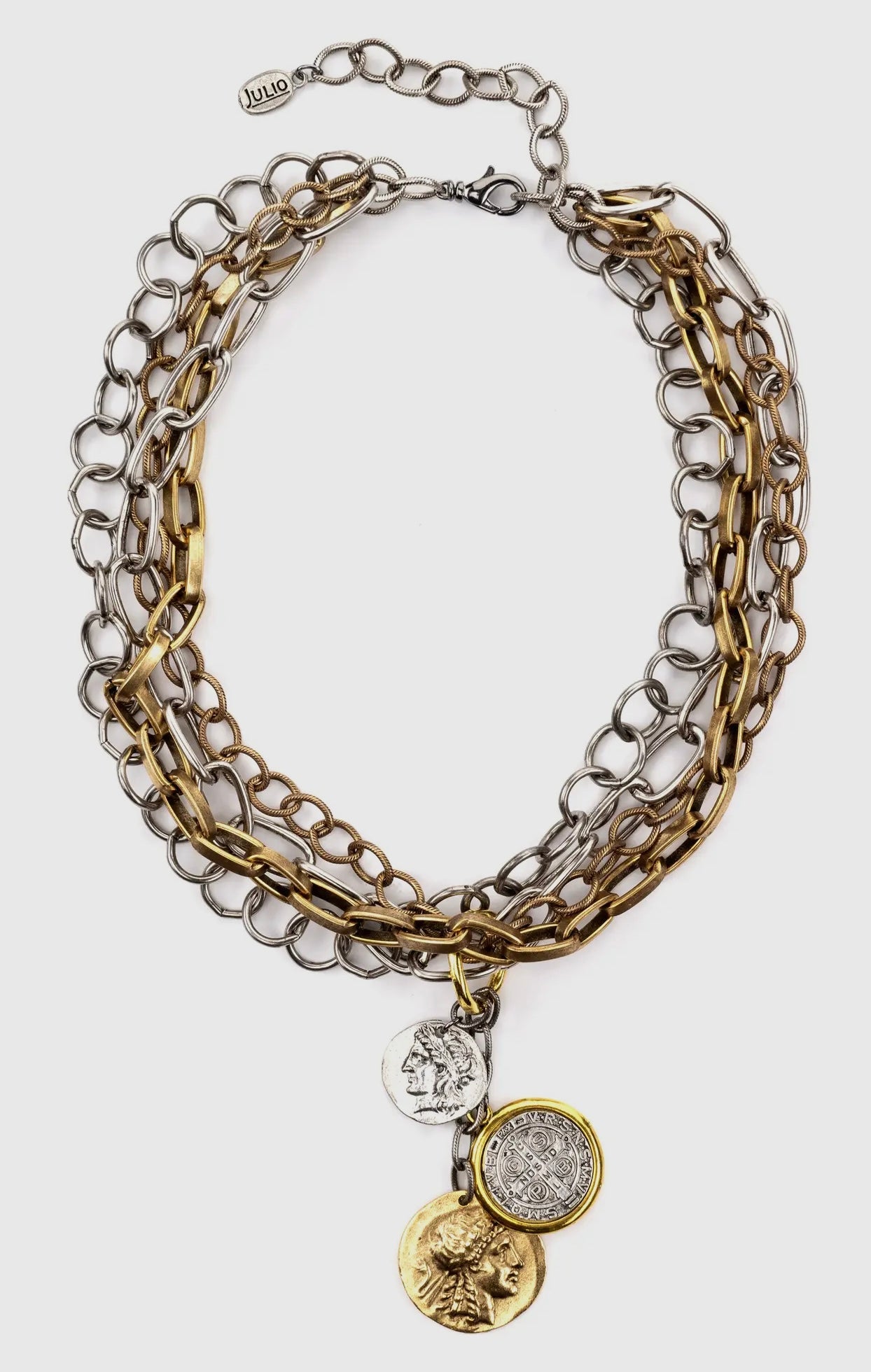 Rustica Multi Chain Necklace with Coin Cluster Pendant