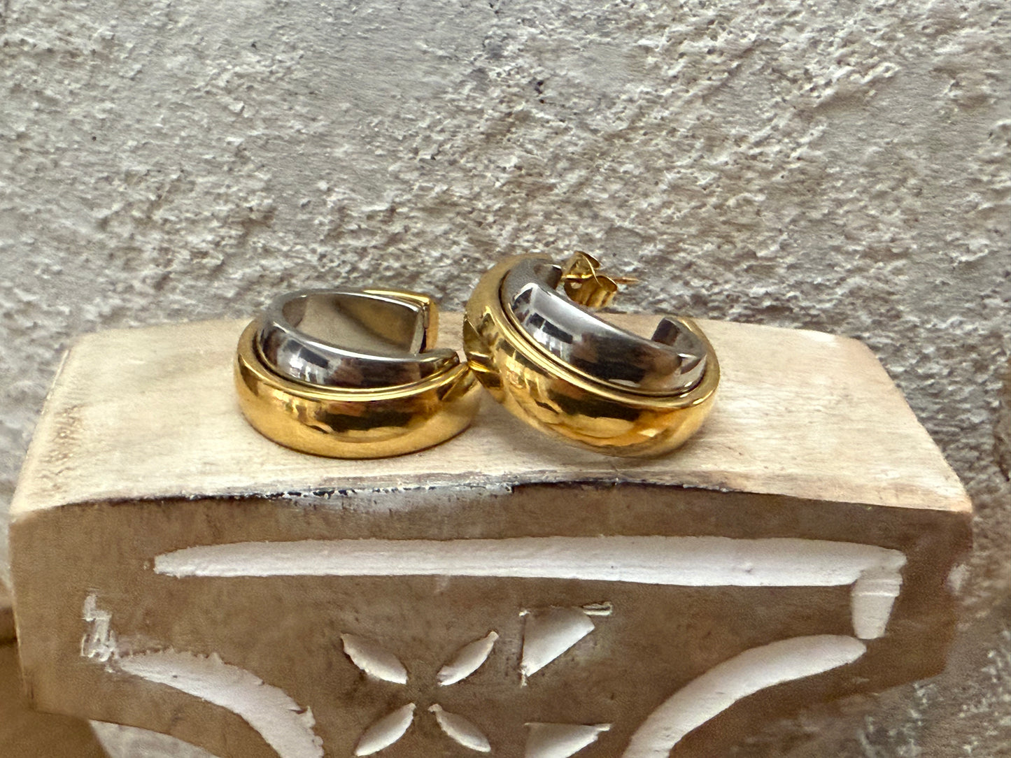 Two-Tone Layered Wide Hoop Earrings