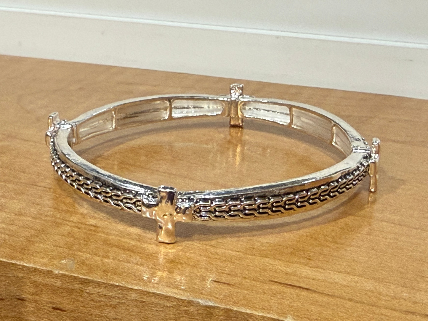 Silver Cross Stretch Bangle Bracelet