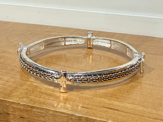 Silver Cross Stretch Bangle Bracelet