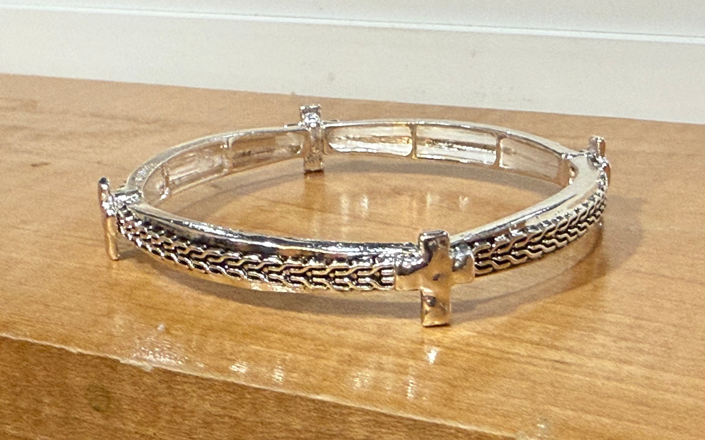 Silver Cross Stretch Bangle Bracelet