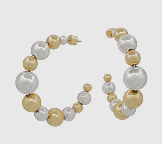 Gold & Silver 2" Beaded Hoop Earring