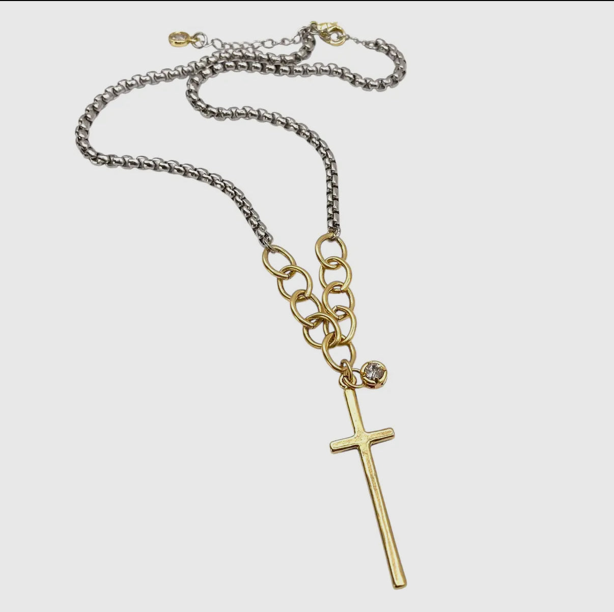 Two-Tone Cross Necklace with Crystal Accent