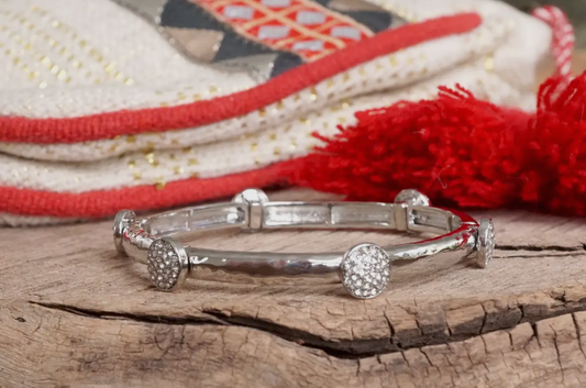 Silver Stretchy Bangle with Crystal Pavé Round Accents