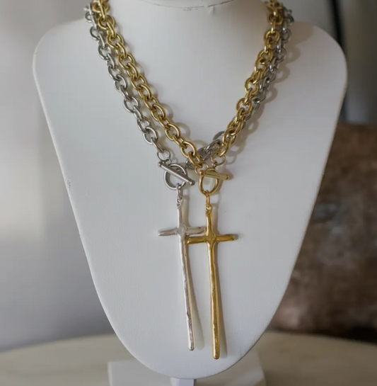 Elongated Cross Toggle
Necklace - Stainless Steel - Silver
Plated Pewter