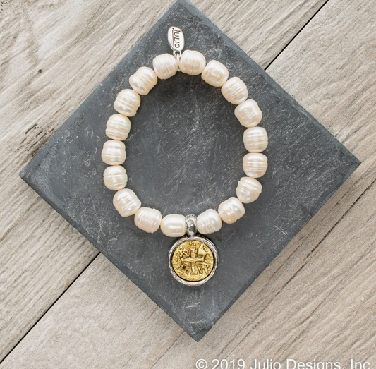 Fairy Freshwater Pearl with Mixed Metal Coin Charm
Bracelet