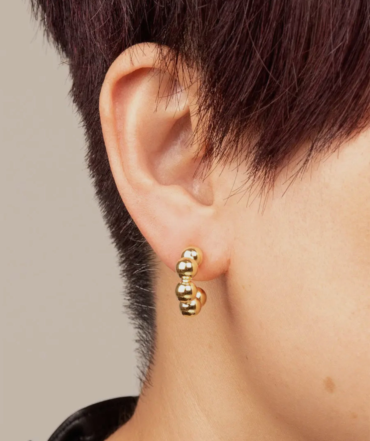 Gold Beaded Huggie Earring