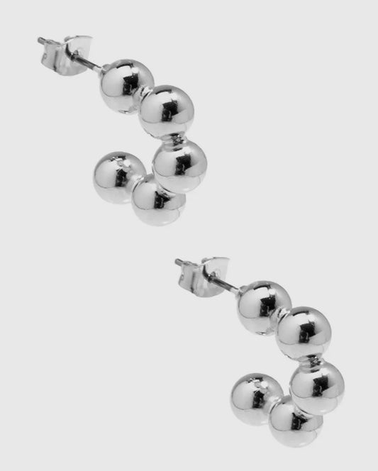 Silver Beaded Huggie Earring