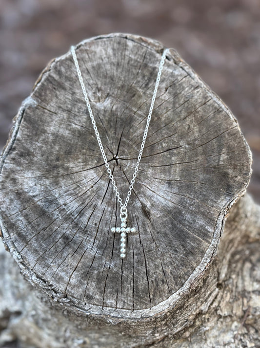 Silver 16" Necklace with Tibetan Beaded Cross