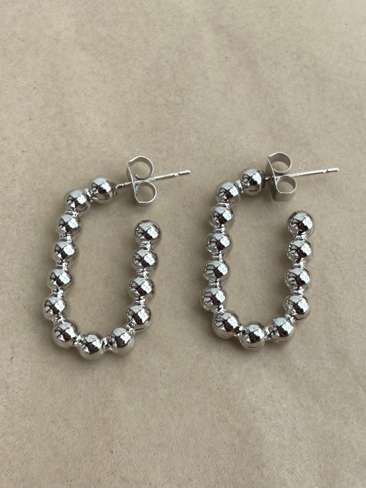 Silver-Beaded Open Hoop Post Earring.