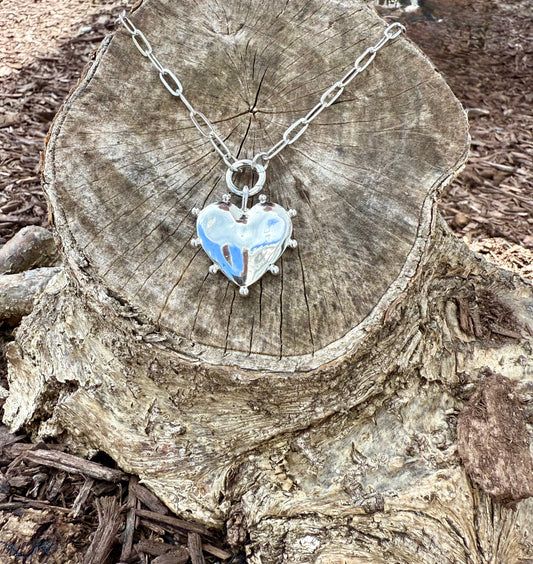 Modern Spiky Silver Heart Paperclip Necklace