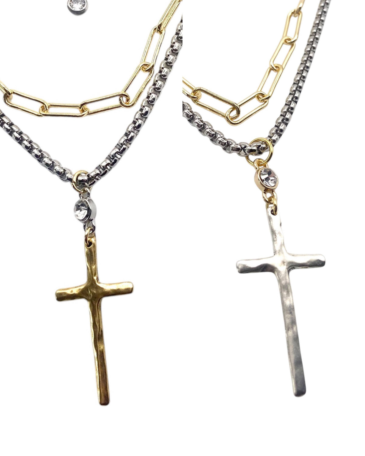 Cross Layered Necklace Mixed Metal Two-Tone - Gold Cross Pendant