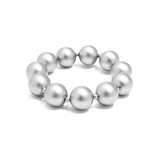 Silver Chunky Matte Stretch Bead Bracelet