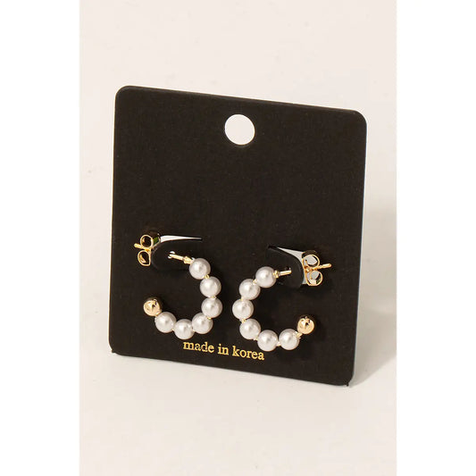 Pearl & Gold Beaded Hoop Earrings